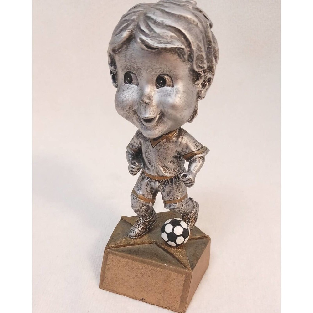 Soccer Player Male BOBBLEHEAD Resin 6" Trophy Cute Happy Face Realistic Soccer